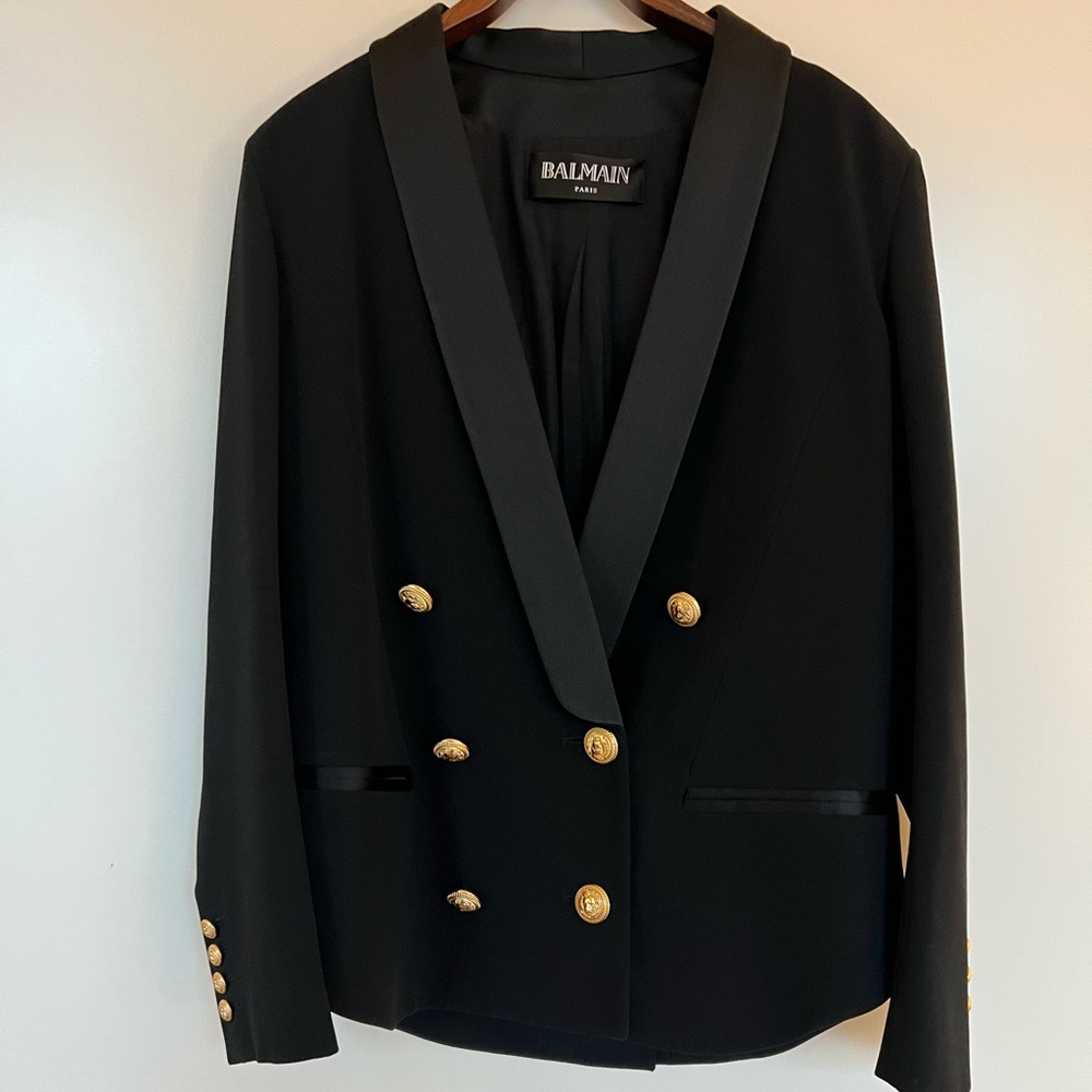 Balmain Belted Tuxedo Blazer in Black